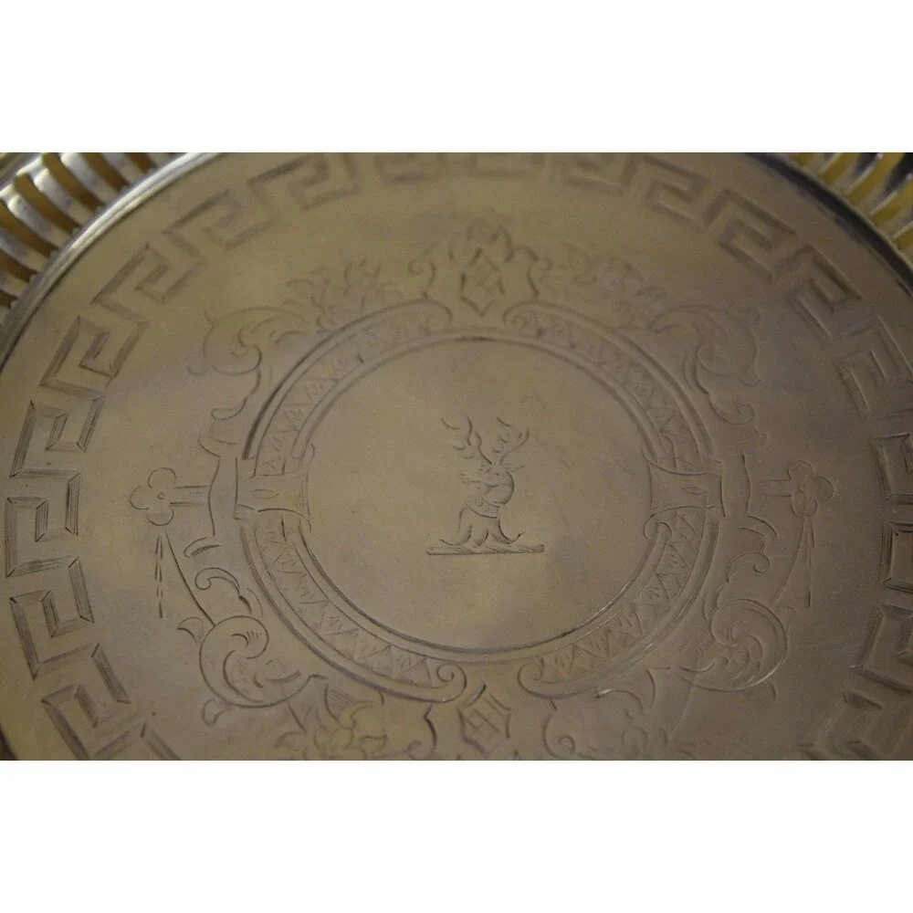 M.H. & Co VTG Gallery Trays w/ Stag Inlay Decorative Feet Set of 2 Silverplated